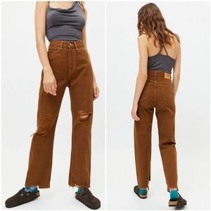 NWOT Urban Outfitters BDG High-Waisted Tan Cowboy Jeans In Ripped Chocolate 27